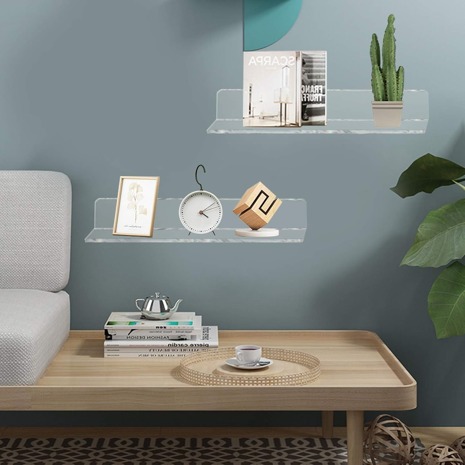 Clear Acrylic Shelves 12 Inch, Floating Wall Mounted Shelf for Wall Storage, Set of 4