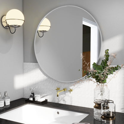 24 Inch round Mirror, Metal Frame Circle Mirror, Wall Mounted for Entryway, Bathroom, Vanity, Living Room, White