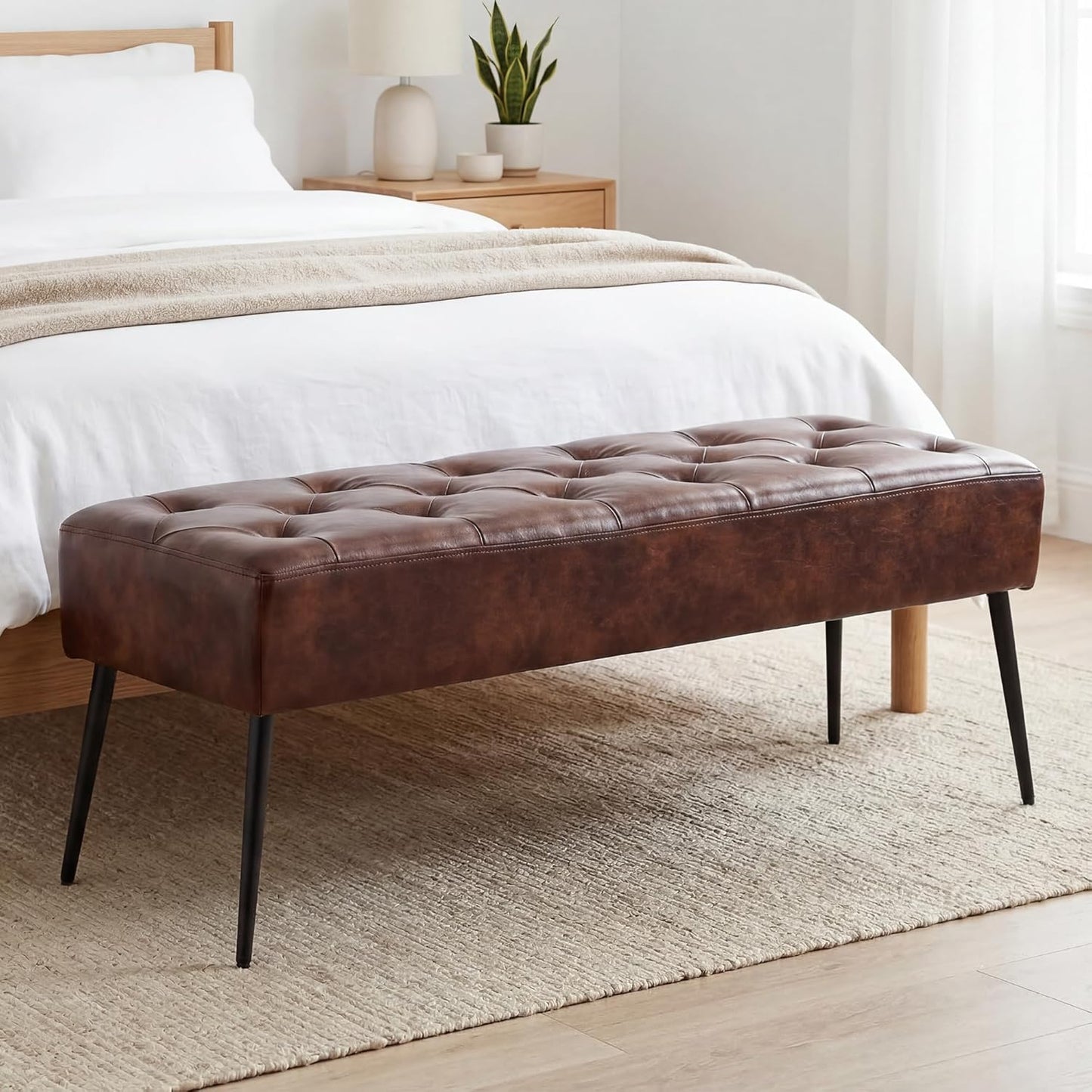 Button-Tufted Ottoman Bench