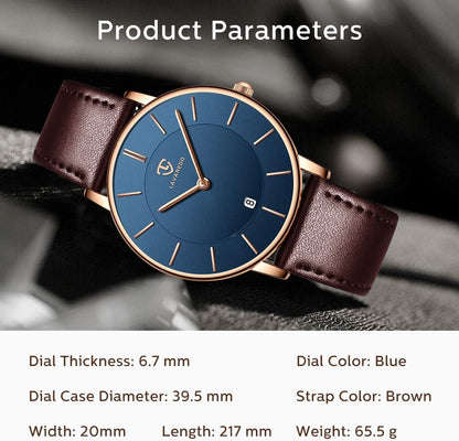 Watch, Mens Watch, Minimalist Fashion Simple Wrist Watch Analog Date with Leather Strap