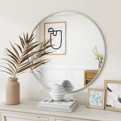 24 Inch round Mirror, Metal Frame Circle Mirror, Wall Mounted for Entryway, Bathroom, Vanity, Living Room, White