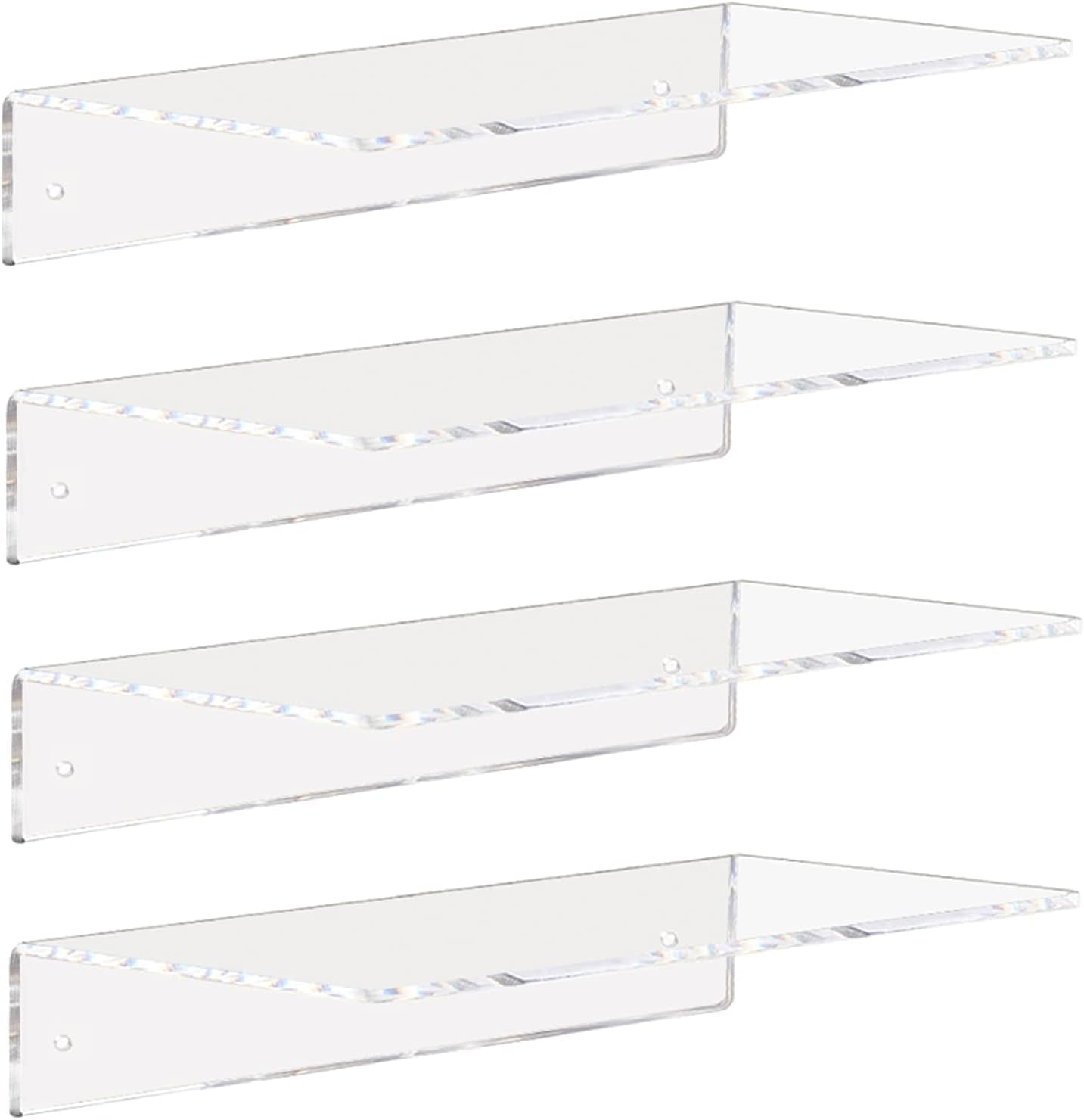 Clear Acrylic Shelves 12 Inch, Floating Wall Mounted Shelf for Wall Storage, Set of 4