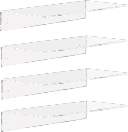Clear Acrylic Shelves 12 Inch, Floating Wall Mounted Shelf for Wall Storage, Set of 4