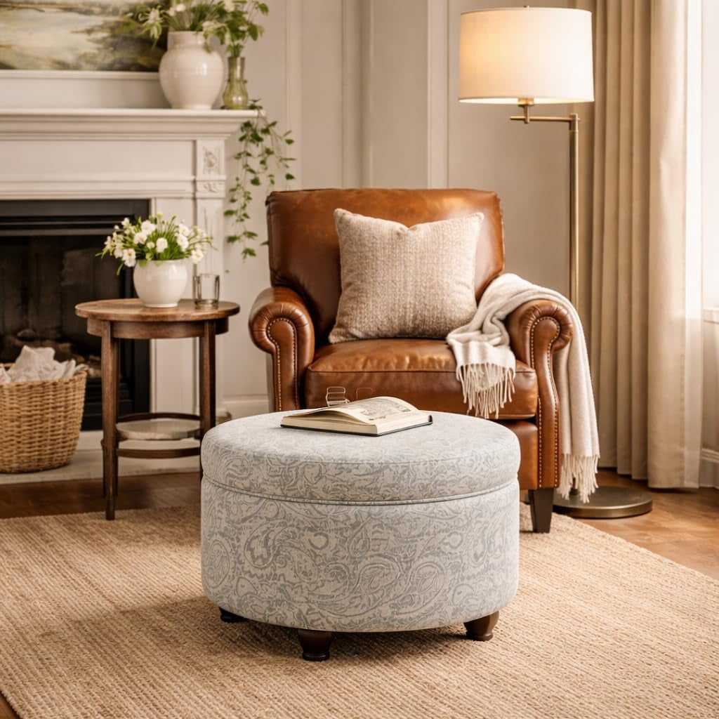  Upholstered round Storage Ottoman 