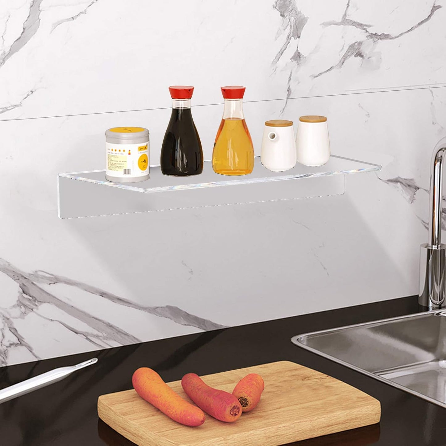 Clear Acrylic Shelves 12 Inch, Floating Wall Mounted Shelf for Wall Storage, Set of 4