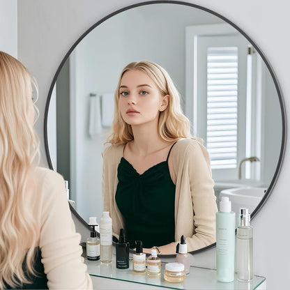 30 Inch round Mirror, Metal Frame Circle Mirror, Wall Mounted for Entryway, Bathroom, Vanity, Living Room, Black