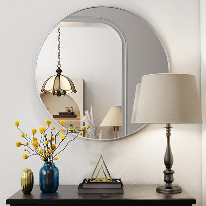 24 Inch round Mirror, Metal Frame Circle Mirror, Wall Mounted for Entryway, Bathroom, Vanity, Living Room, White