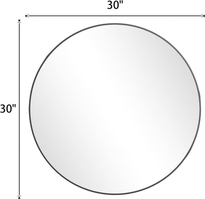 30 Inch round Mirror, Metal Frame Circle Mirror, Wall Mounted for Entryway, Bathroom, Vanity, Living Room, Black